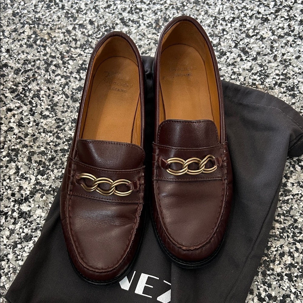 Sezane Brown Leather Chain-Detail Loafers
